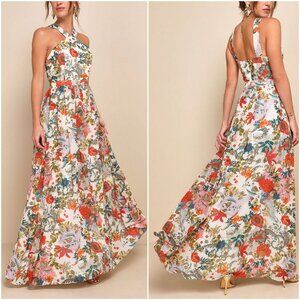 Lulu's Cream Floral Print Maxi Dress